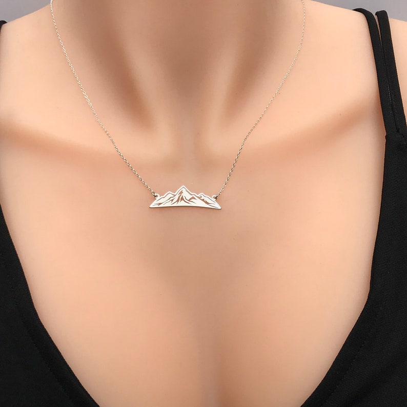 Sterling Silver Mountain Range Necklace, Wanderlust, Nature Necklace, Climbing Necklace image 7
