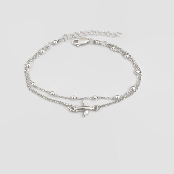 Sterling Silver Tiny Plane Bracelet, Layering Plane Bracelet