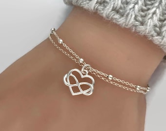 Infinity Love Bracelet, Sterling Silver Infinity Heart Bracelet, Mother's Day Gift