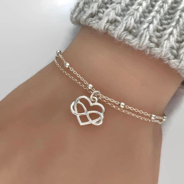 Infinity Love Bracelet, Sterling Silver Infinity Heart Bracelet, Endless Love, Double Layering Bracelet, Gift for Mom, Mothers day gift