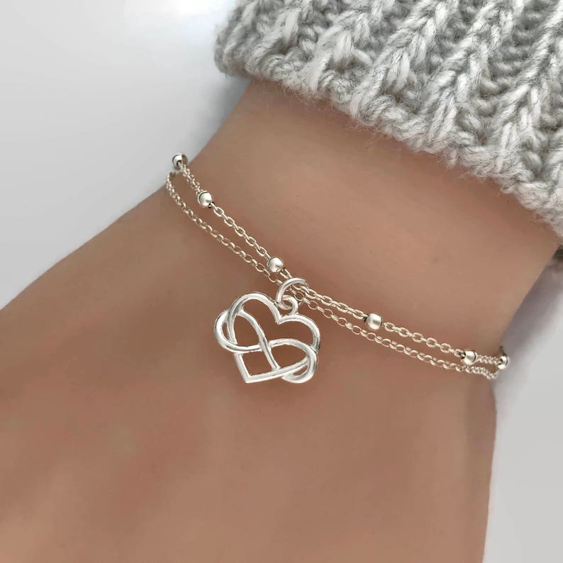 Infinity Love Bracelet, Sterling Silver Infinity Heart Bracelet, Endless Love, Double Layering Bracelet, Gift for Mom, Mothers day gift image 1