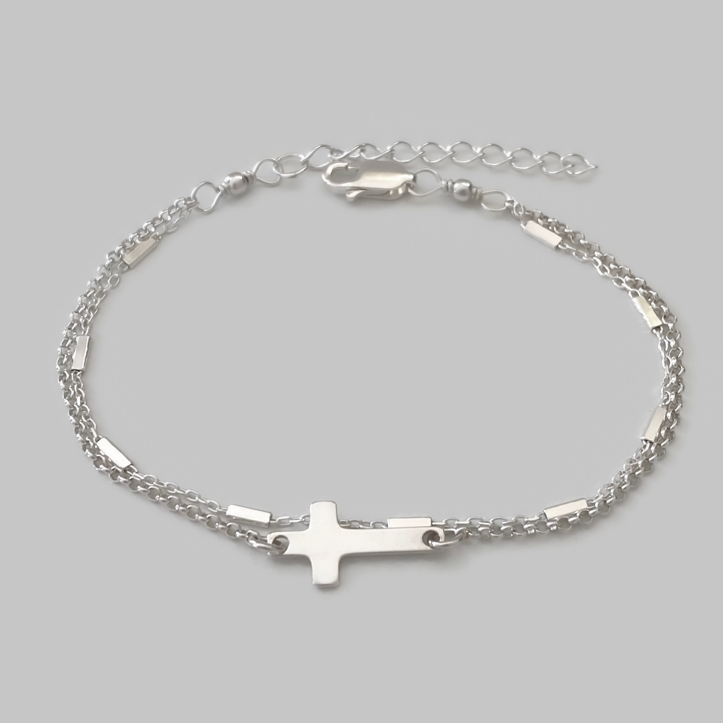 Layering Cross Bracelet in Sterling Silver Solid 925 - Etsy UK