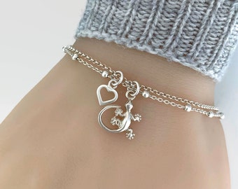 Pulsera de plata de ley con dije de geco: joyería ajustable de lagarto