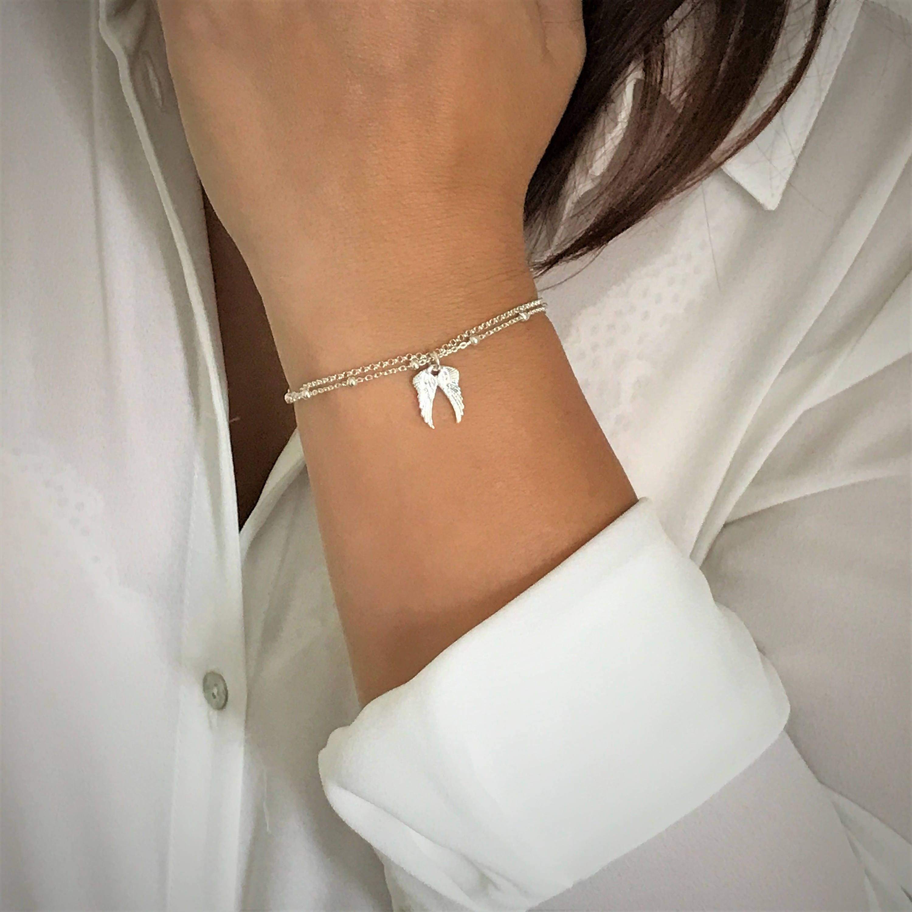 Sterling Silver Angel Wings Bracelet, Layering Angel Wings Bracelet,  Adjustable Bracelet, Memorial Bracelet, Guardian Angel Wings Bracelet -   Canada