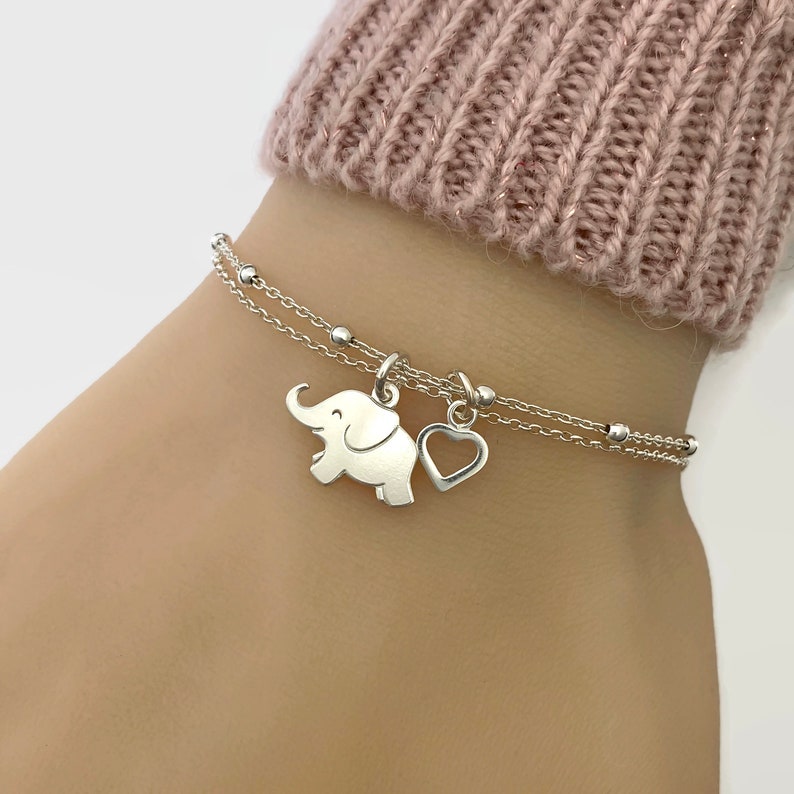 Silver Lucky Baby Elephant Bracelet, Adjustable Personalized Elephant Bracelet in Sterling Silver Personalized gift image 5