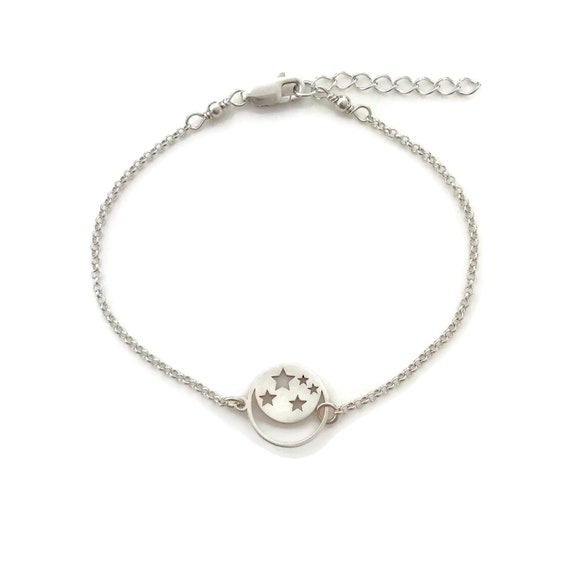 Sterling Silver Moon Star Bracelet - Etsy