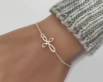 Pulsera Infinity Cross de plata de ley - Pulsera ajustable, pulsera Infinity, pulsera de plata, pulsera Infinity Cross, cruz de la eternidad