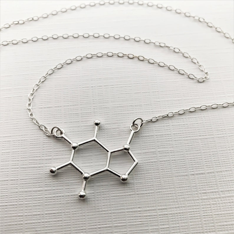 Sterling Silver Caffeine Necklace Caffeine Molecule, Science Jewellery, Chemistry Jewellery, Gift for her, Molecule necklace image 7