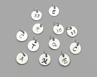 Hand Stamped Sterling Silver Personalized Initial or Number Charm