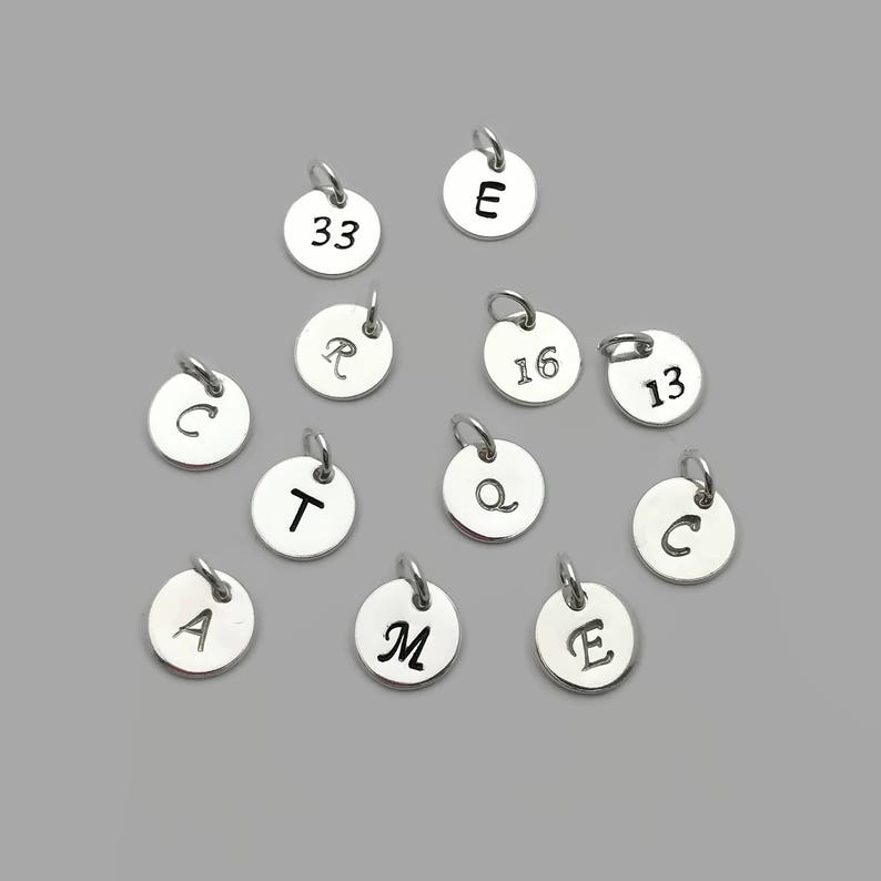 Hand Stamped Sterling Silver Personalized Initial or Number Charm image 1