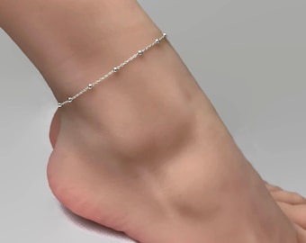 Sterling Silver Satellite Chain Anklet - Adjustable Ankle Bracelet