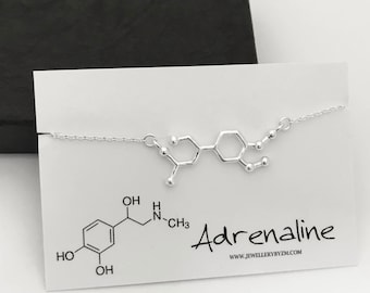 Sterling Silver Adrenaline Molecule Necklace: Science Jewelry Gift