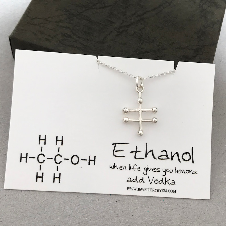 Molecule, Molecule Silver Necklace Jewellery, Necklace Science Jewellery, Molecule Sterling Alcohol Ethanol Necklace, Chemistry - Vodka Silver Science Necklace, Jewellery, Molecule, Jewellery, Necklace Vodka - Molecule Alcohol Molecule Ethanol Sterling Necklace Chemistry