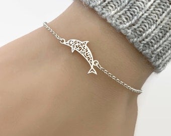 Elegant Cute Dolphin Yellow Gems Adjustable Wristband Chain Cuff Silver Bracelet