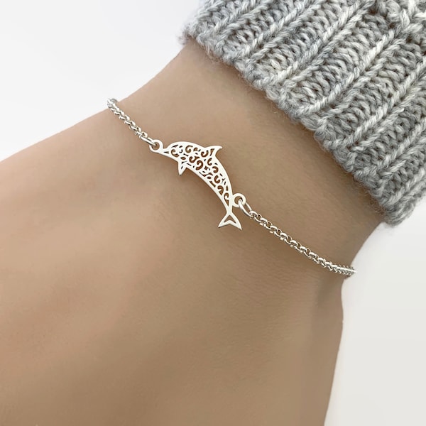 Bracelet dauphin en argent sterling - Bracelet réglable