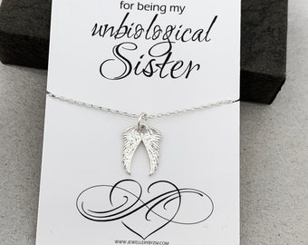 Best Friends Gift - Unbiological Sister Gift - Sterling Silver Angel Wings Necklace