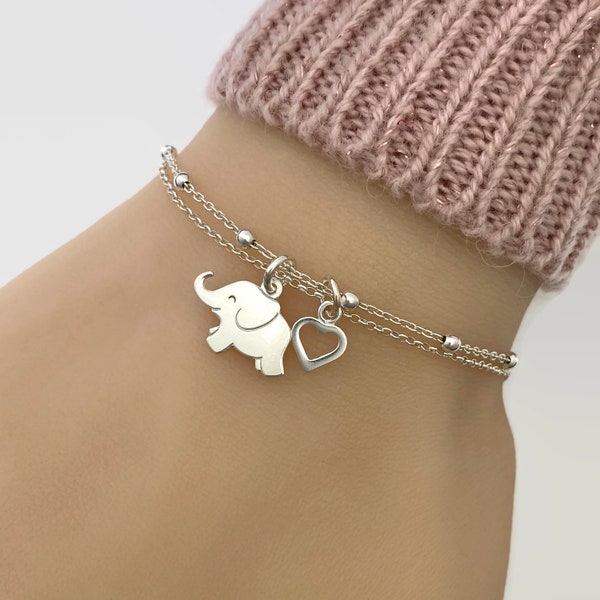 Bracelet porte-bonheur en argent pour bébé éléphant, bracelet éléphant personnalisé réglable en argent sterling - Cadeau personnalisé