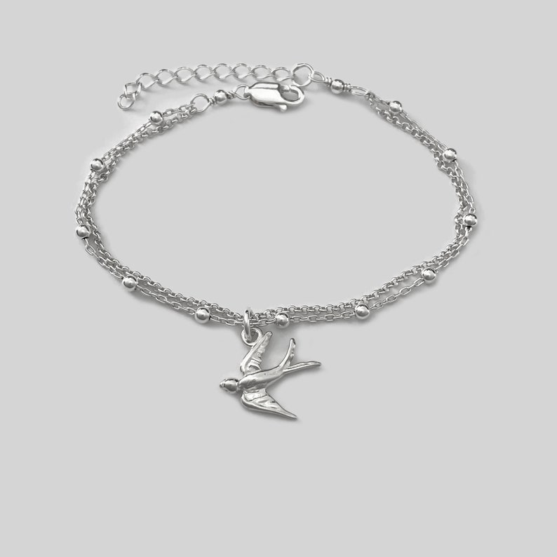 Sterling Silver Swallow Bird Bracelet, Silver bracelet image 2