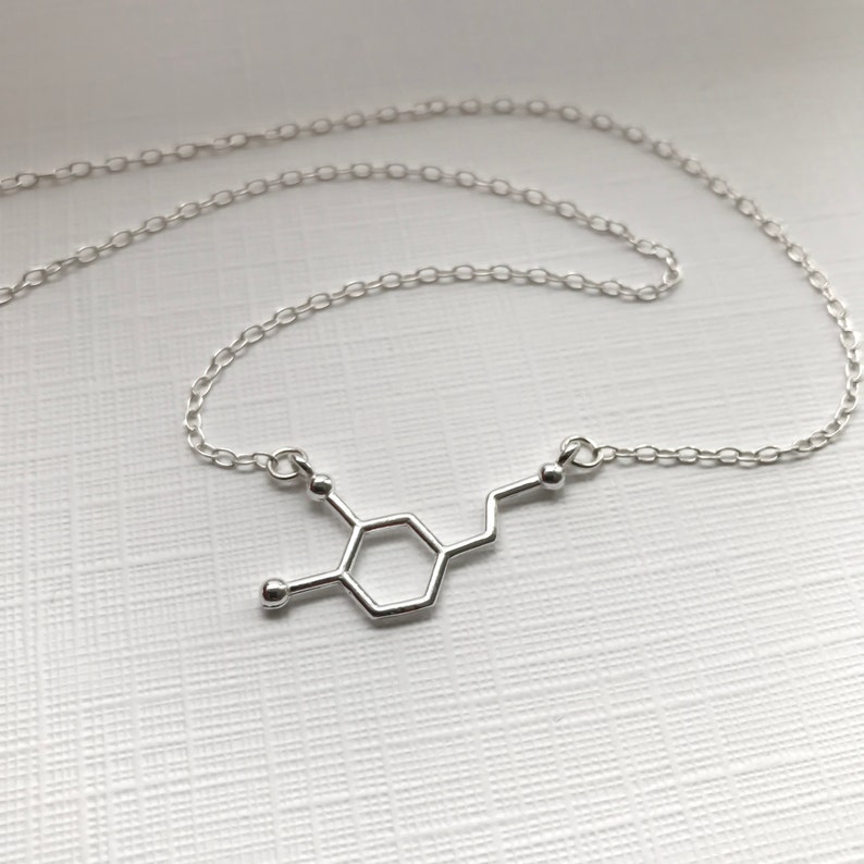 Sterling Silver Dopamine Necklace Dopamine Molecule, Science Jewellery, Chemistry Jewellery image 2