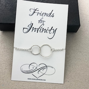 Best Friends Necklace, Two Entwined Tiny Circles Sterling Silver Necklace - Infinity Necklace - Friends for Infinity - Message Card