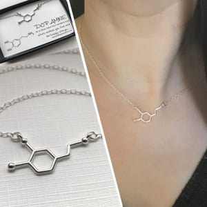 Sterling Silver Dopamine Necklace Dopamine Molecule, Science Jewellery, Chemistry Jewellery image 1