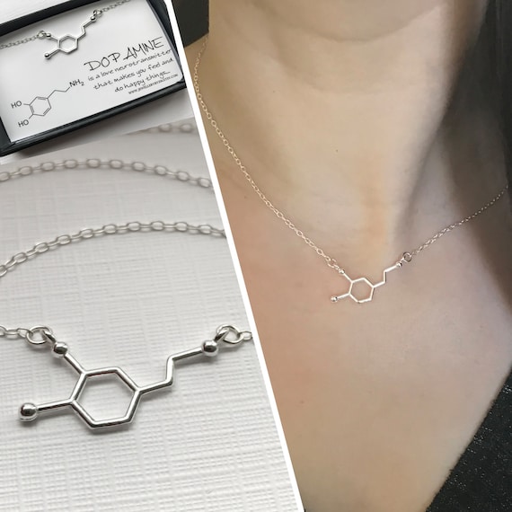 Pewter Charm Dopamine Necklace Molecule Pendant Neurotransmitter Hand Stamped Happy Hormone Chemistry Gift Scientist Present
