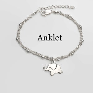 Silver Lucky Baby Elephant Bracelet, Adjustable Personalized Elephant Bracelet in Sterling Silver Personalized gift Anklet