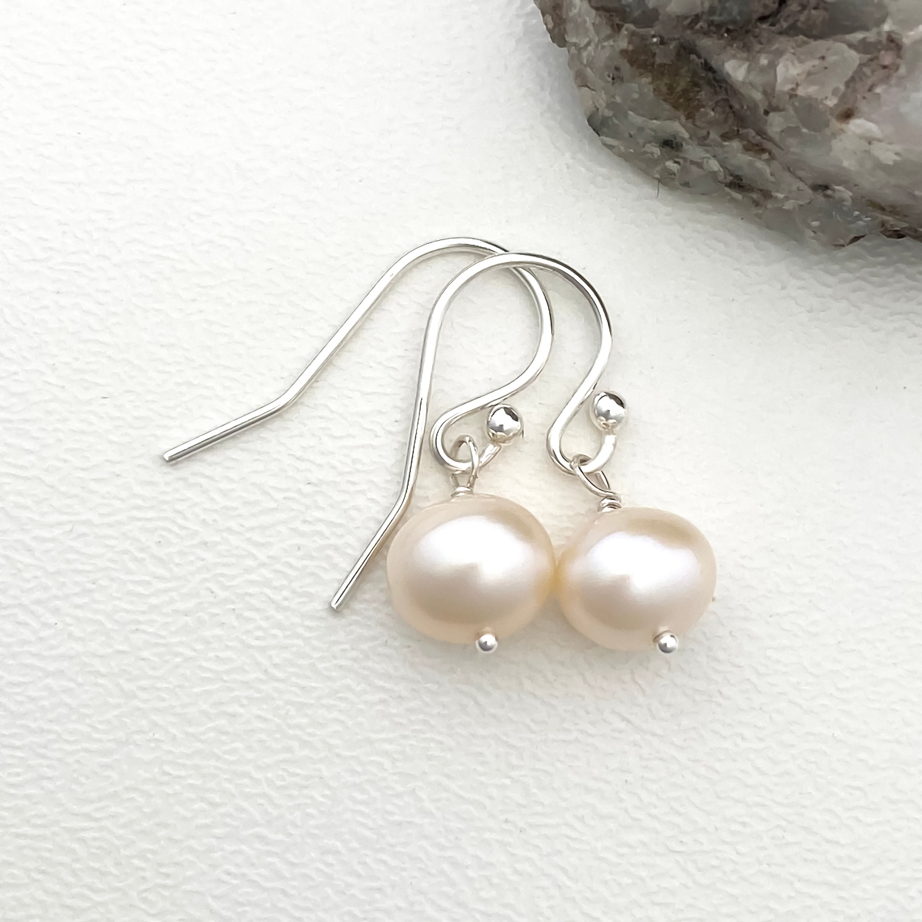 Freshwater Pearl Earrings in Sterling Silver Gold or Rose | Etsy