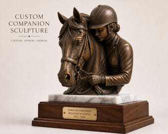 Custom Companion Sculpture, Bronze Finish, Walnut Marble Base, Pet Memorial Bust