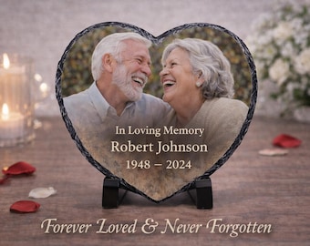 Personalized Heart Photo Slate, Custom Stone Keepsake, Memorial Gift