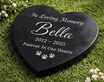 Personalized Granite Pet Memorial Heart Stone, Engraved Pet Grave Marker