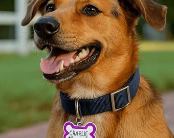 Custom Glitter Pet ID Tag, Engraved Dog Cat Collar Tag