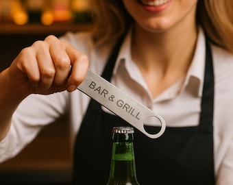 Personalized Stainless Steel Bar Blade Bottle Opener – Custom Engraved Bartender Gift
