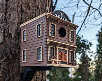 Rustic Western Saloon Birdhouse, Cowboy Garden Decor