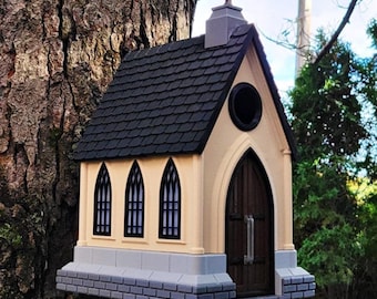 Gothic Church Birdhouse, Dark Garden Decor, Hanging Bird Shelter