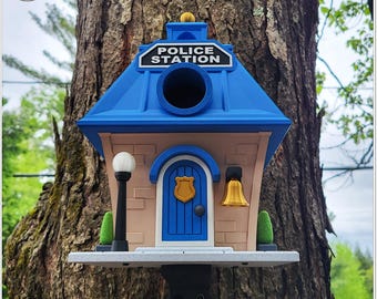 Police Station Birdhouse, Law Enforcement Gift, Hanging Garden Decor