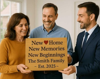 New Home, New Memories Personalized Realtor Gift, Custom Engraved Wood Plaque for Housewarming