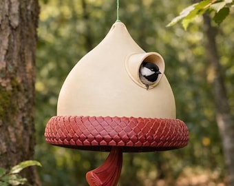 Acorn Birdhouse, Woodland Garden Decor, Hanging Outdoor Birdhouse, Nature-Inspired Yard Gift
