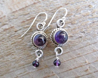 Sterling Silver Amethyst Earrings, Purple Gemstone Earrings, Healing Gemstone Earrings, Silver Boho Earrings, Gift for Her, Gift Under 50