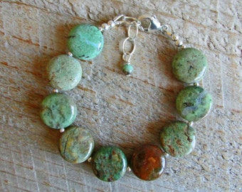 Green Opal Natural Healing Gemstone Bracelet, Green and Brown Gemstones, Self Worth, Self Expression, Boho Chic, Earthy Stone Bead Bracelet