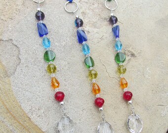 Chakra Healing Crystal Ornament, Light Catcher, Rainbow Decoration, Spiritual Home Decor, Yoga, Meditation, Chakras, Pendulum, Clear Crystal