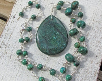 Chrysocolla Pendant Healing Gemstone Statement Necklace, Creativity, Inner Power, Gift for Her, Natural Gemstone Necklace, Boho Necklace