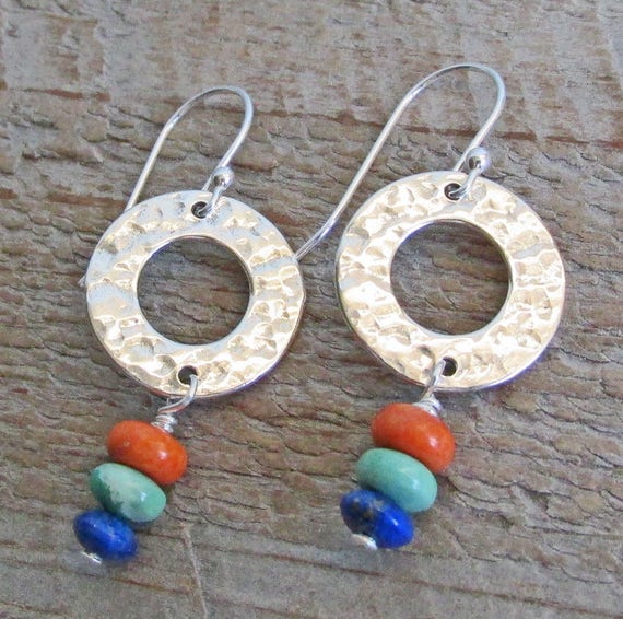 Natural Multi Gemstone Coral Lapis Turquoise Moonstone Jewelry Stud Earring Gift
