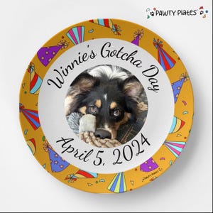 Gotcha Day Pawty Plate - Dog Dish, Happy Gotcha Day, Gotcha day dog treats | Birthday Gift for Dog, Special Reusable Plate, Personalized