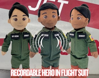 Flight Suit Hero Doll with Voice Recorder | Aviator Pilot Gift | Personalized Fighter Pilot Plush | Custom Air Force Doll | Deployment Gift