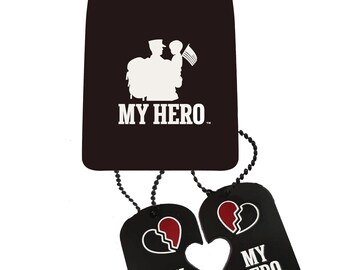 My Hero My Heart Deployment Dog Tag Set – Parent & Child Necklace, Military Separation Keepsake, Heart Connection Jewelry