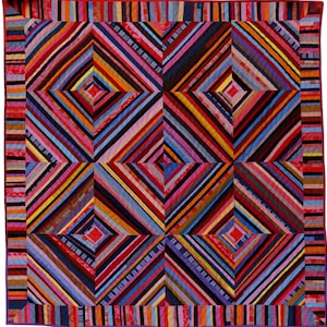 Handgemaakte moderne patchworkkunstquilt – geometrisch ontwerp, veelkleurig