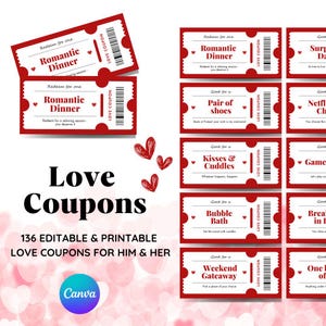 Cupones de amor imprimibles para ella y él, cupones personalizables del día de San Valentín, regalo de marido, regalo de aniversario, regalo de cumpleaños, vales de amor