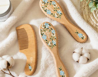 Personalized Wooden Baby Hair Brush and Comb Set,Custom Newborn Grooming Tool,Baby Shower Gift Idea for Newborns,Birthday Gift for Girl Boy