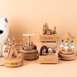 Ballerine musicale en bois souvenir carrousel, cadeau de Noël personnalisé, boîte à musique prénom gravé, cadeau baby shower, boîte à musique en bois, cadeaux nouveau-né